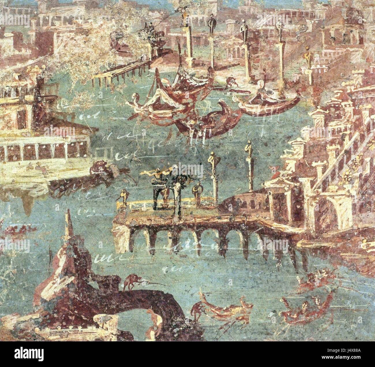 Un dipinto murale di Stabiae, in Italia, risalente al i secolo d.C., mostra l'arte romana e fornisce informazioni sullo stile di vita e la cultura degli antichi Romani. Foto Stock