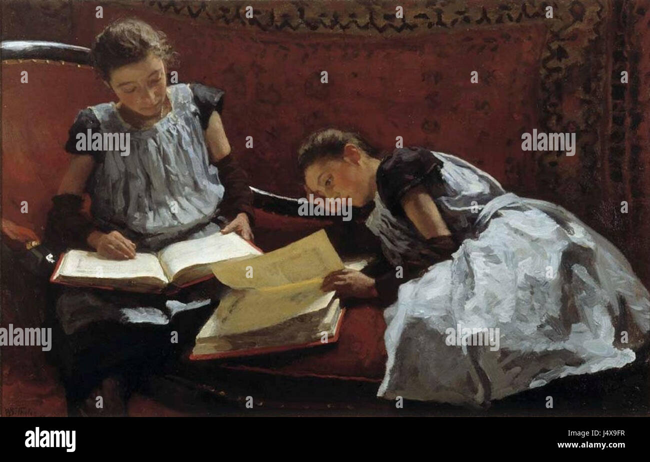 "De gezusters" di W.B. Tholen è un dipinto dell'artista olandese raffigurante due sorelle. L'opera enfatizza i legami familiari e lo stile dell'artista di ritrattistica realistica, catturando l'essenza della ritrattistica olandese del XIX secolo. Foto Stock