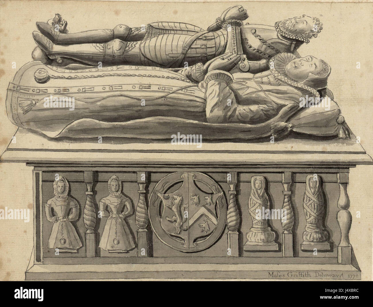 La tomba di Sir John Salisbury si trova in una chiesa storica. Segna l'ultimo luogo di riposo di Sir John Salisbury, una figura degna di nota. La tomba è caratterizzata dal suo significato storico e dalle sue caratteristiche architettoniche, evidenziando il design e l'artigianato dell'epoca. Foto Stock