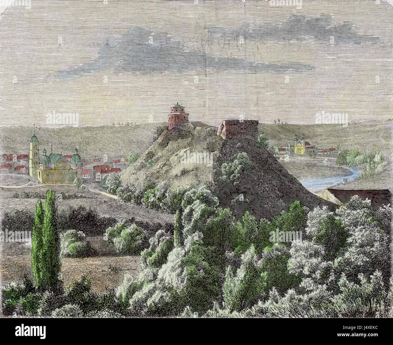 Vista di Vilnius castello superiore con il restante Gediminas Tower Foto Stock