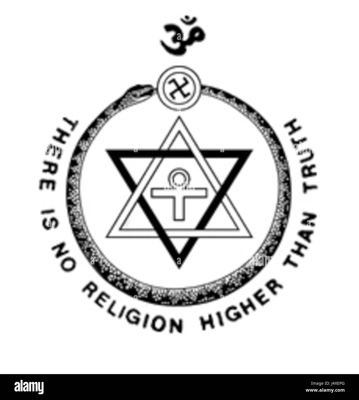 Il sigillo della società Teosofica è un simbolo usato dalla società Teosofica, un'organizzazione che promuove lo studio della religione comparata, della filosofia e della scienza. Il sigillo rappresenta i principi e gli insegnamenti del societyÂ, in particolare la sua enfasi sullo sviluppo spirituale e sulla fratellanza universale. Foto Stock