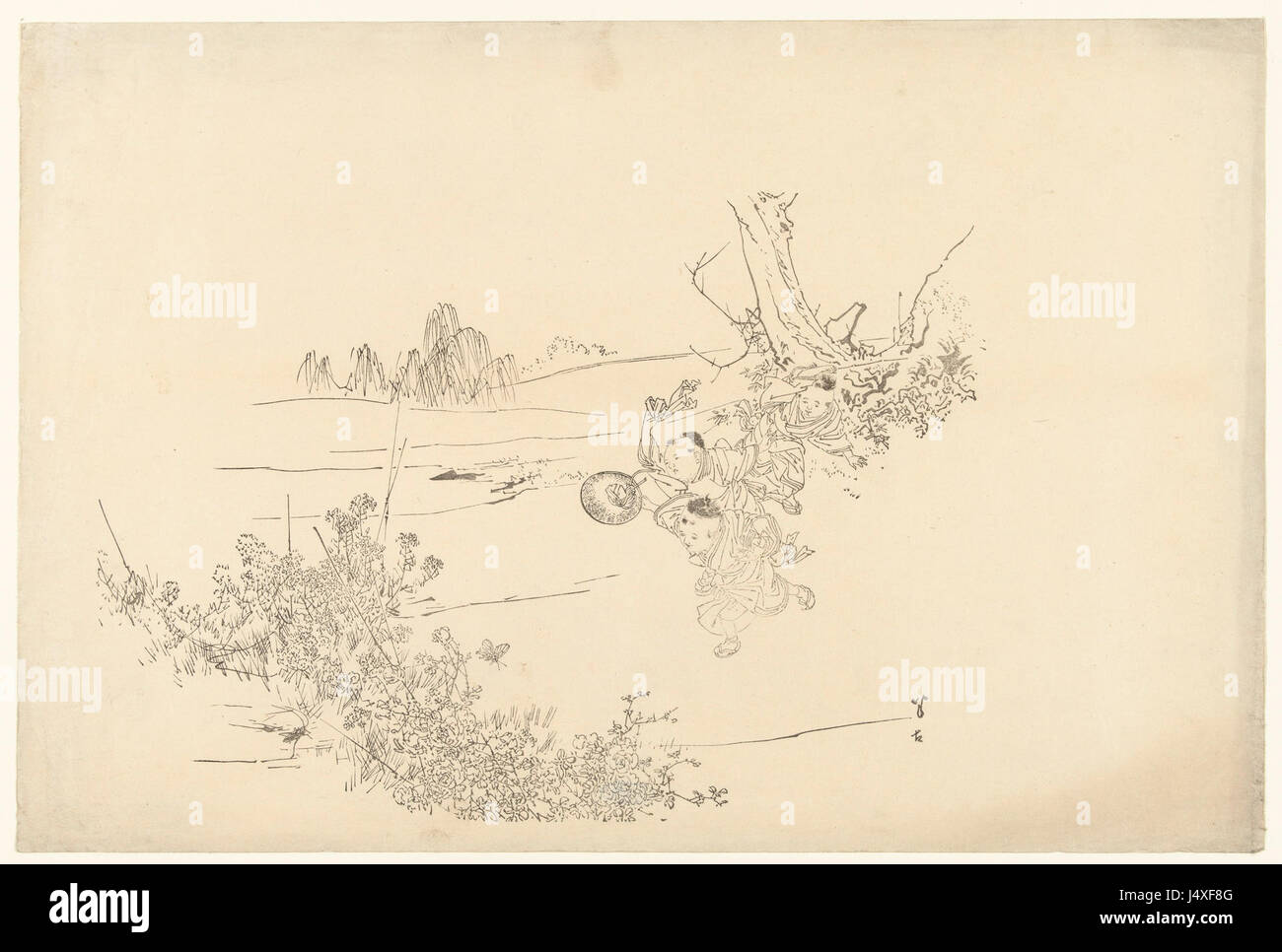 'Vlinders vangen' (la cattura delle farfalle) è un'opera d'arte ospitata nel Rijksmuseum, che mostra un'immagine della collezione di farfalle o dell'osservazione, probabilmente correlata alla storia naturale o all'arte scientifica. Foto Stock