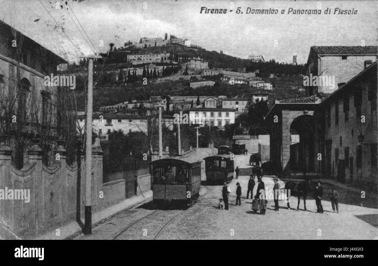 Questo termine si riferisce a uno specifico sistema tranviario o progetto relativo al trasporto a Fiesole, una città storica nota per le sue origini romane e la bellezza paesaggistica. Foto Stock