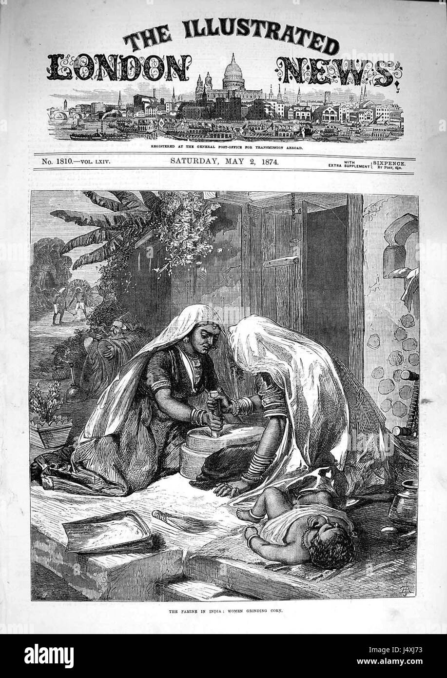 Donne macinare grano una incisione dal Illustrated London News, 1874 Foto Stock