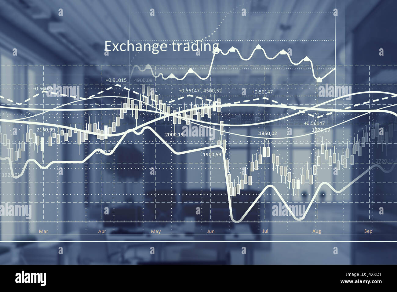 Doppia esposizione con businesss tabelle e grafici finanziari. I supporti misti Foto Stock