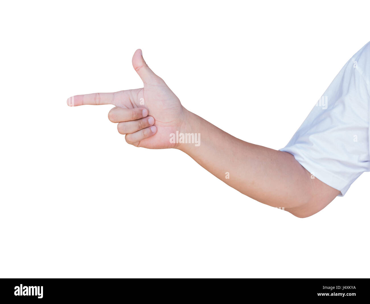 La mano che mostra il gesto di puntamento con tracciato di ritaglio Foto Stock