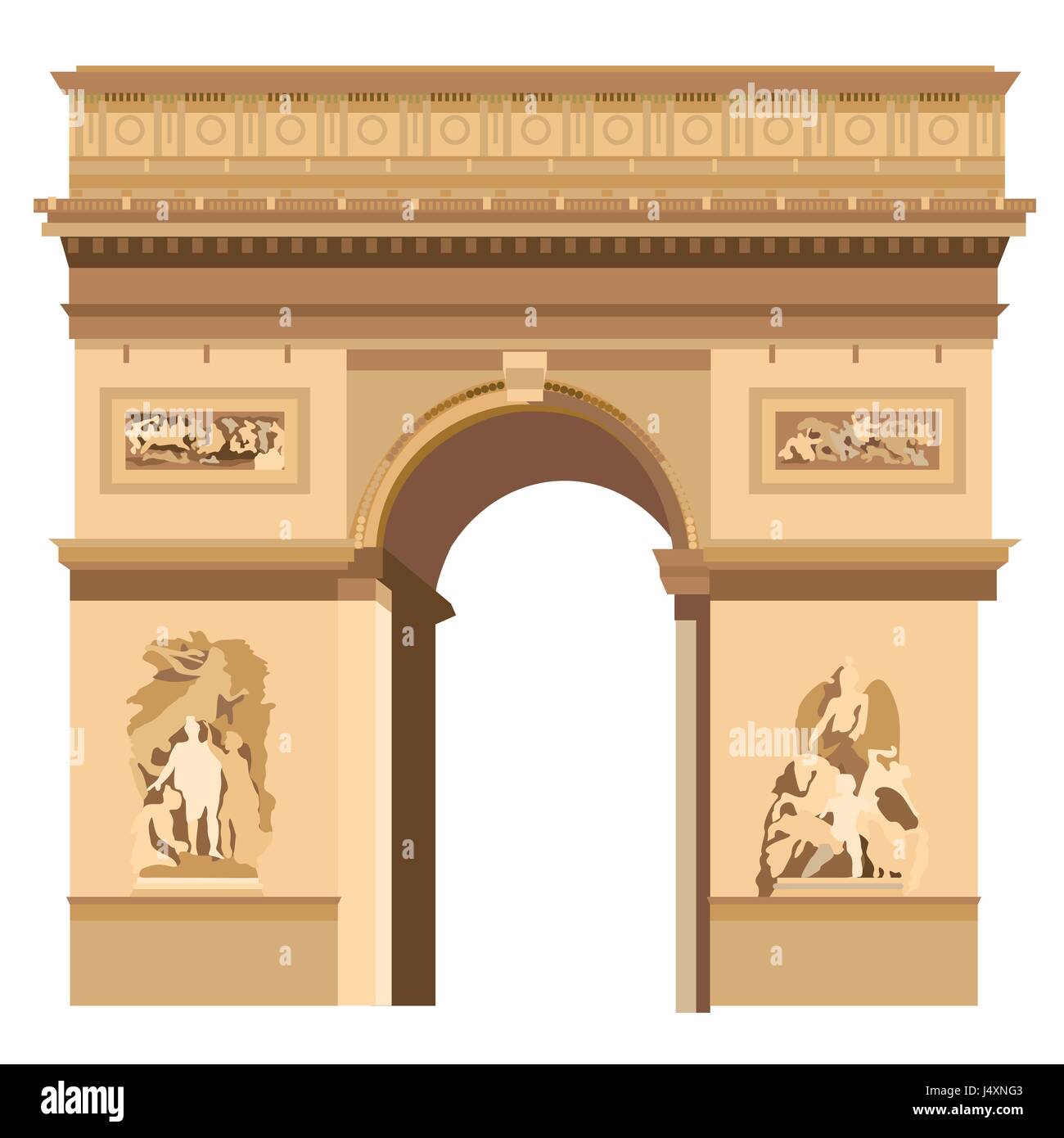 Colorato arco trionfale a Parigi illustrazione vettoriale su sfondo bianco Illustrazione Vettoriale