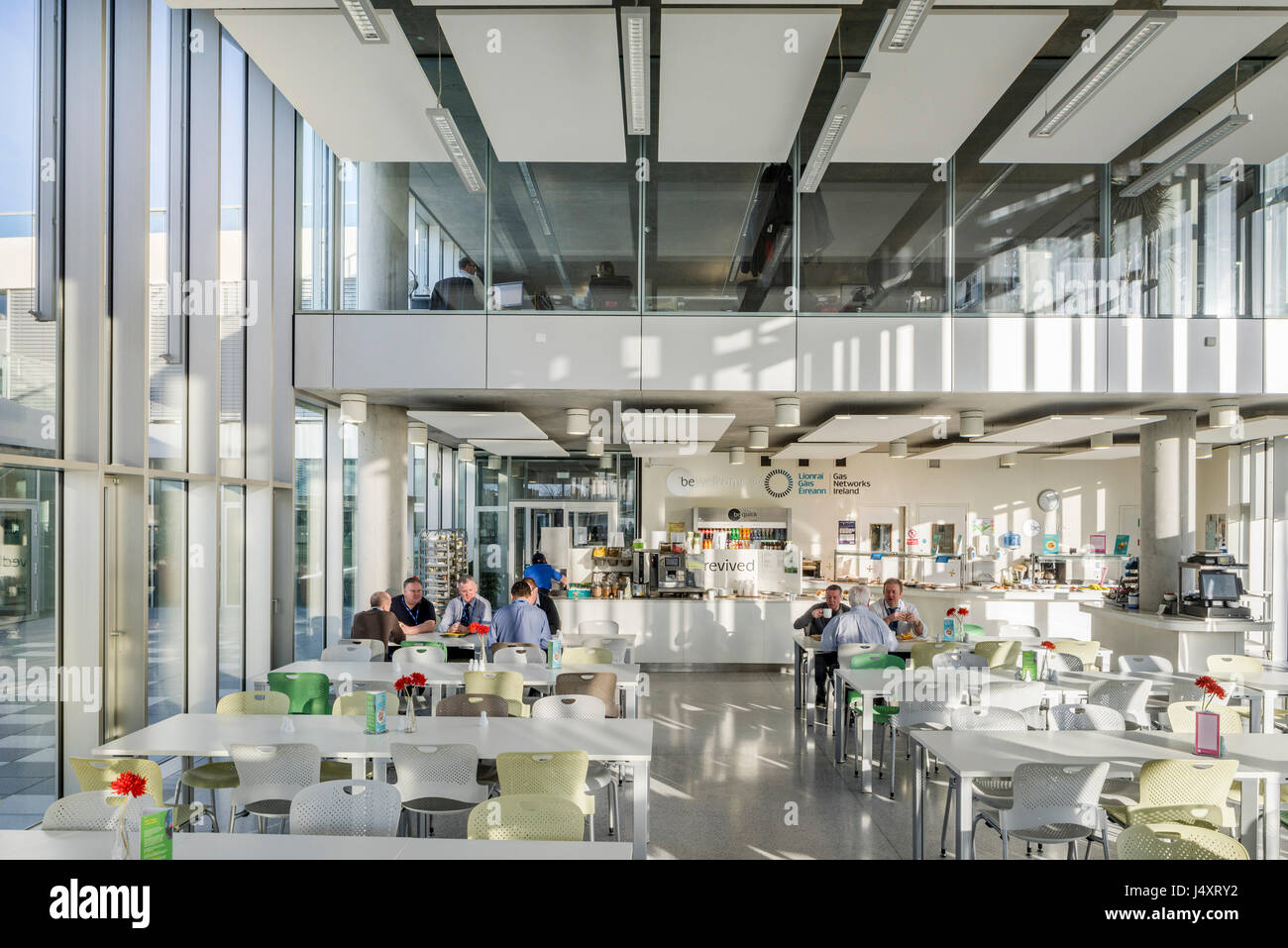 Mensa Cafe interior. Reti del gas in Irlanda, Dublino, Irlanda. Architetto: Denis Byrne Architects, 2015. Foto Stock