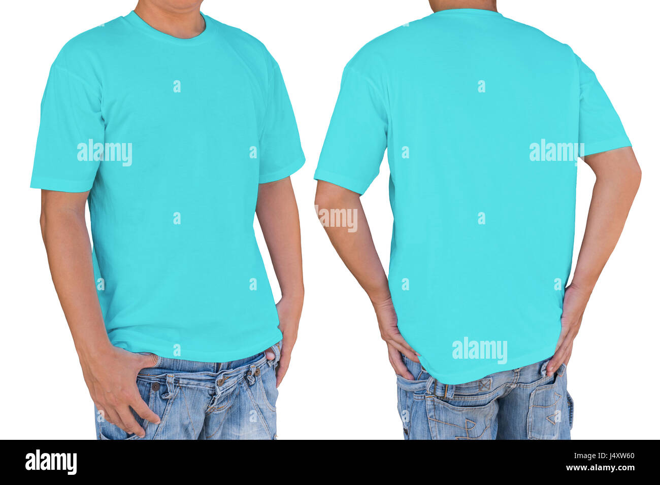 L'uomo bianco che indossa la t-shirt con percorso di clipping, vista anteriore e posteriore. Modello per inserire il logo, disegno, o di opere d'arte. Foto Stock