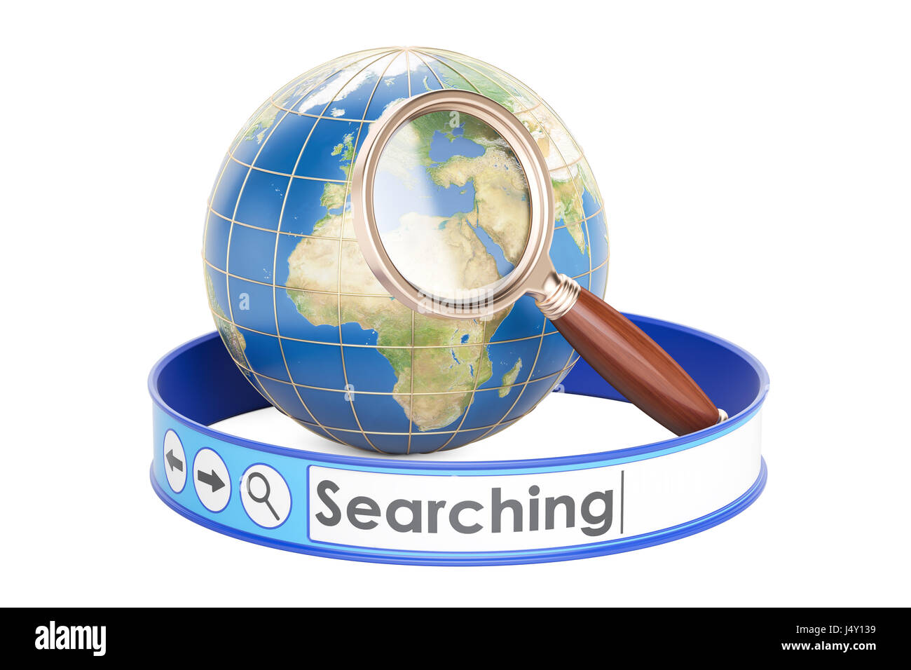 Internet a livello globale il concetto di ricerca, rendering 3D isolati su sfondo bianco Foto Stock