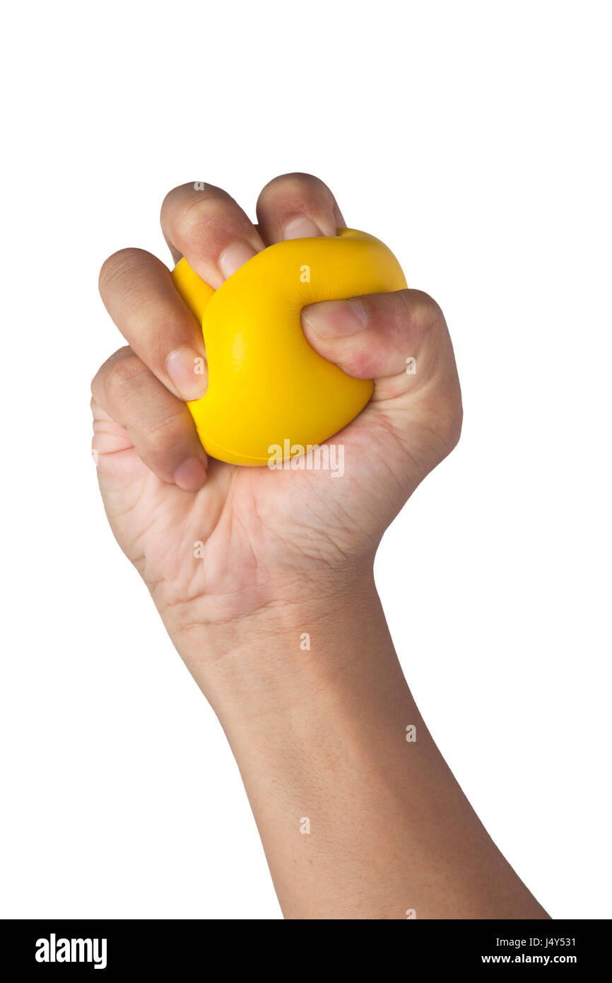Spremitura a mano una palla isolati su sfondo bianco Foto Stock