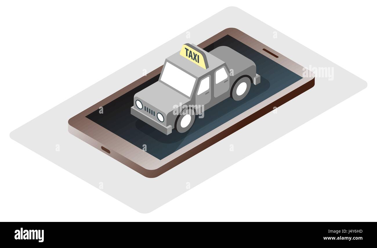 Mobile gadget moderni con taxi auto urban online travel service concetto illustrazione vettoriale. Viaggio in automobile il trasporto di chiamate prenotazione. Illustrazione Vettoriale
