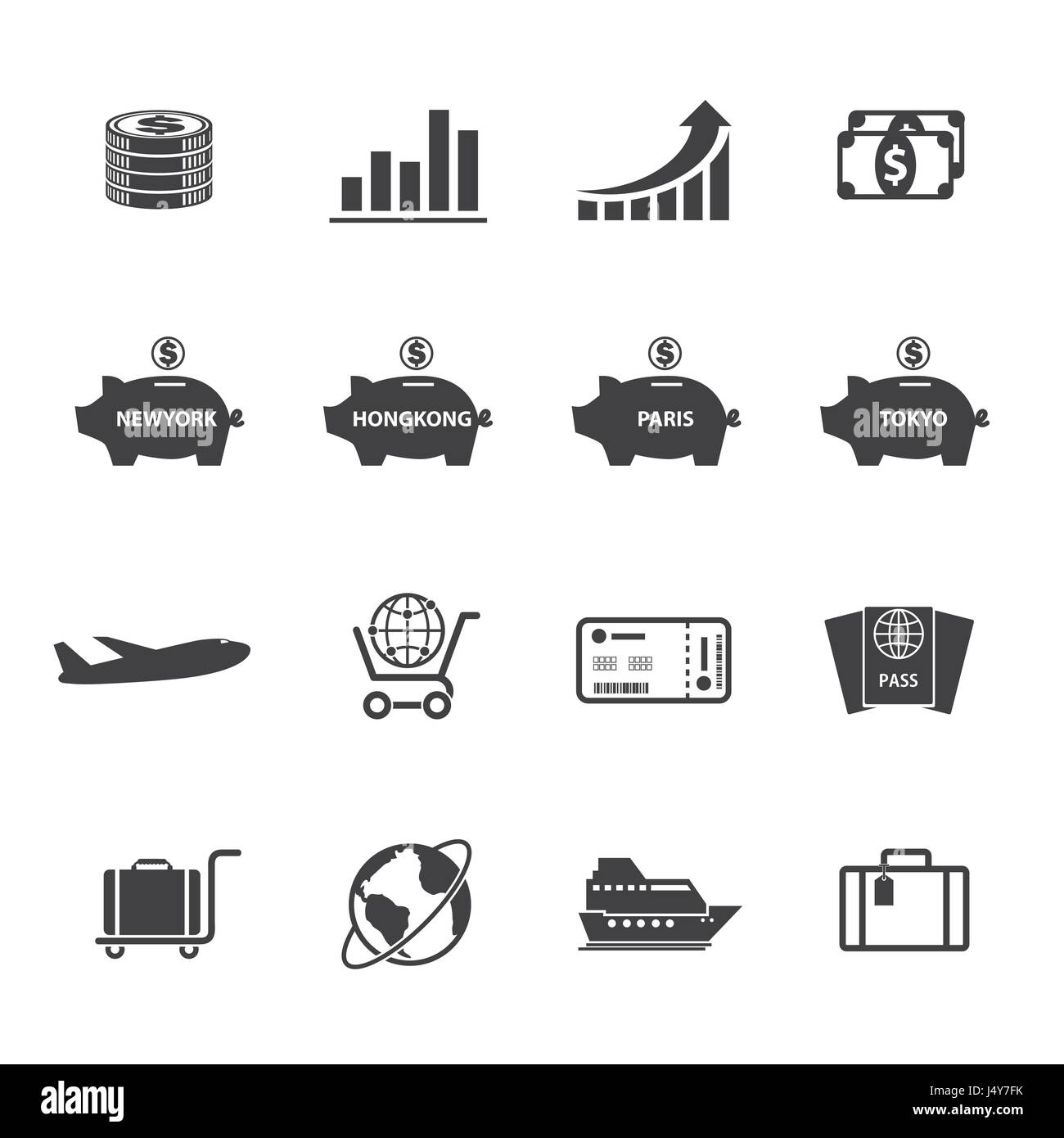 Finanza e denaro icon set. Illustrazione Vettoriale