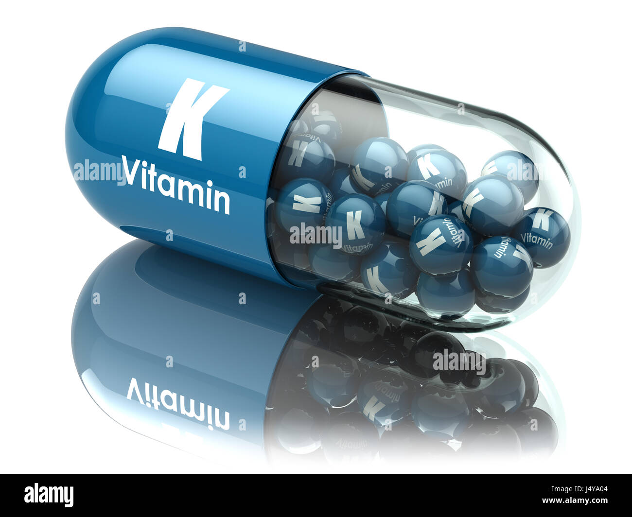 La vitamina K capsule o pillole. Integratori alimentari. 3d illustrazione Foto Stock