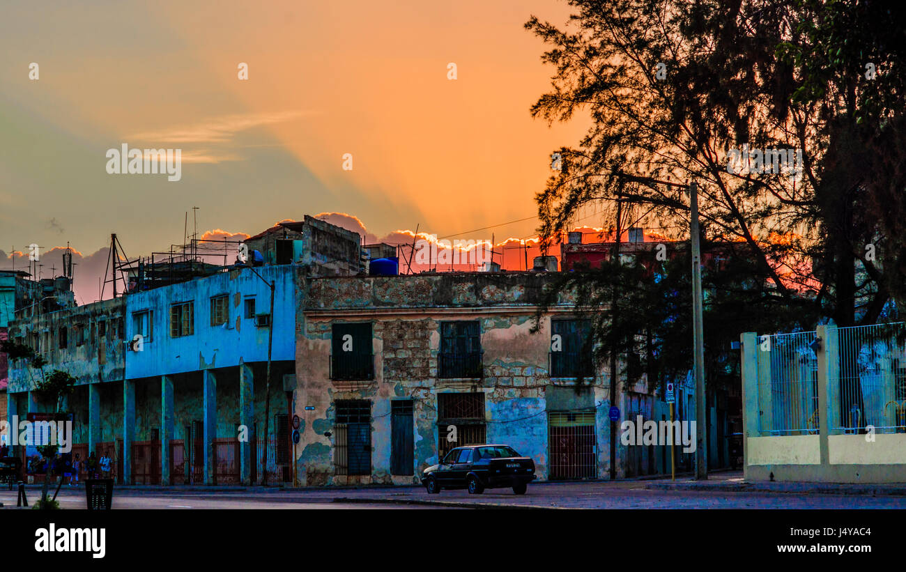 Havana Street Sunset Foto Stock