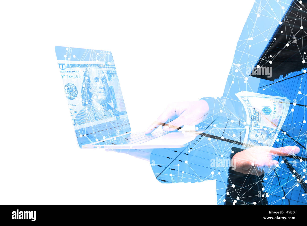 Fintech finanziaria Investimento Technolog , P2P IL PAGAMENTO ,l'avvio e la folla concetto di finanziamento.Social network connect con P2P lending.Business man punto fin Foto Stock