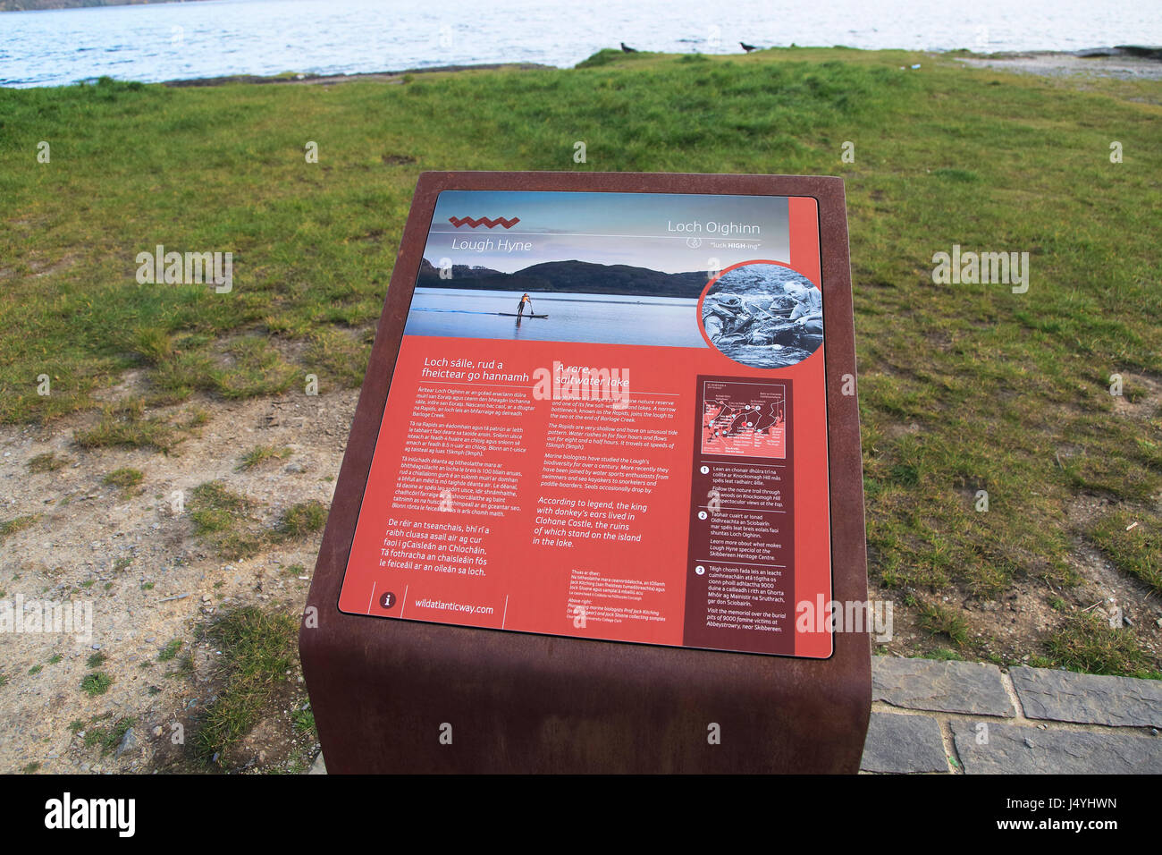 Scheda di informazioni a Lough Hyne, vicino a Skibbereen, County Cork, Irlanda, Repubblica Irlandese Foto Stock