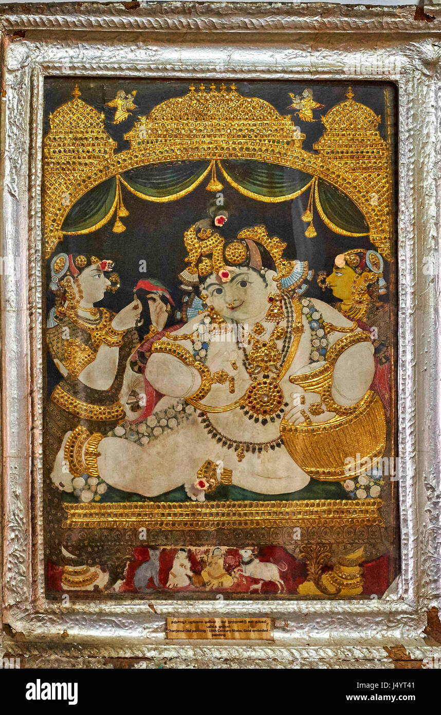 Krishna dipinti, museo e sarasvati mahal libreria, thanjavur, Tamil Nadu, India, Asia Foto Stock