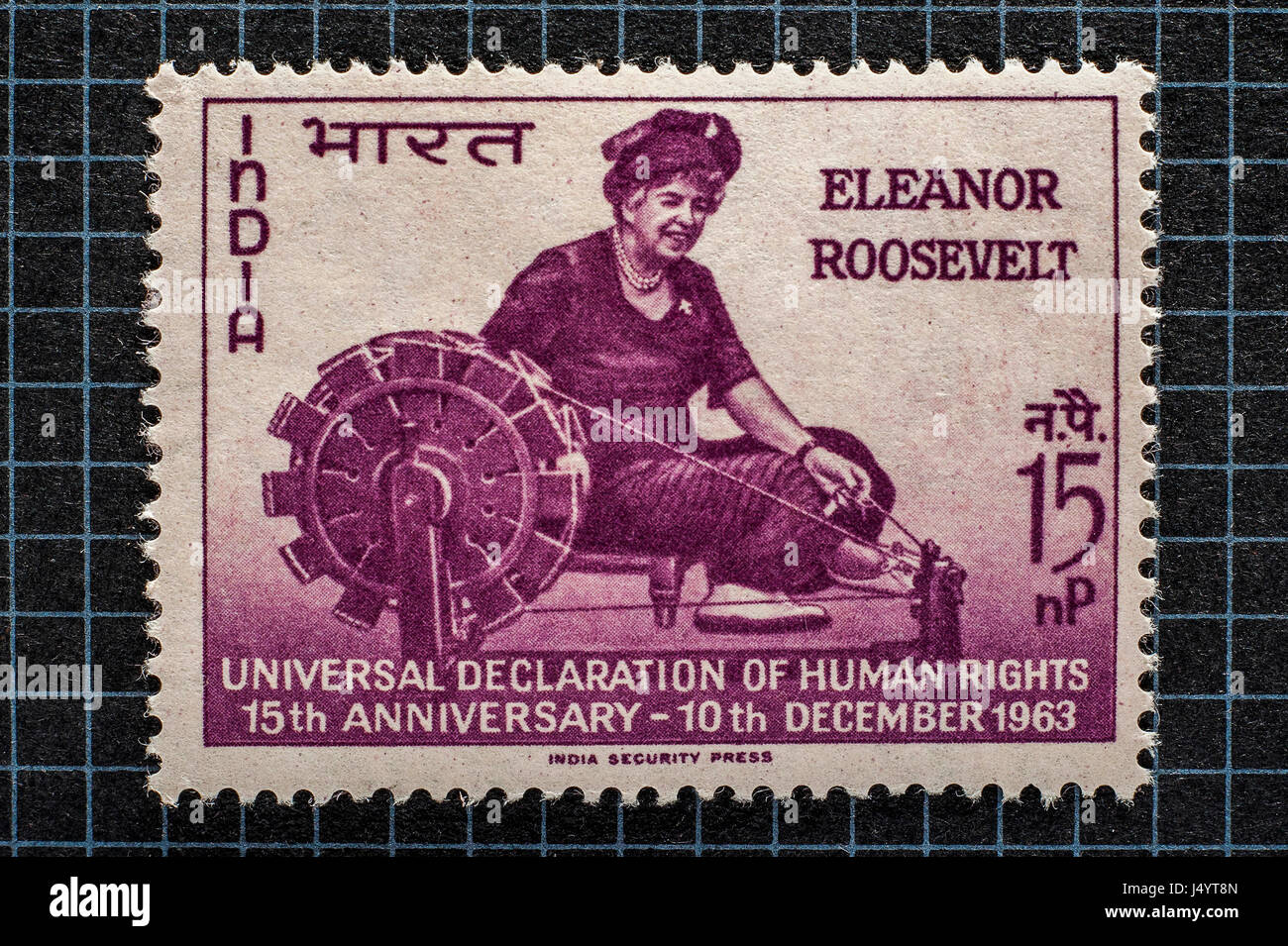 Timbro vintage di Eleanor Roosevelt, India, Asia Foto Stock