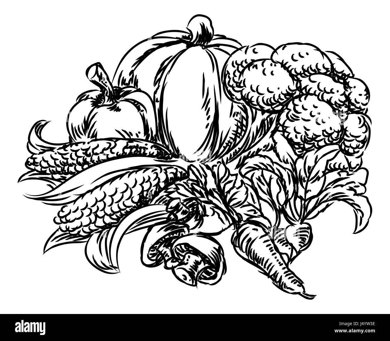 Una verdura cibo vegetariano grunge stile disegnato a mano l'opzione di menu icona Foto Stock