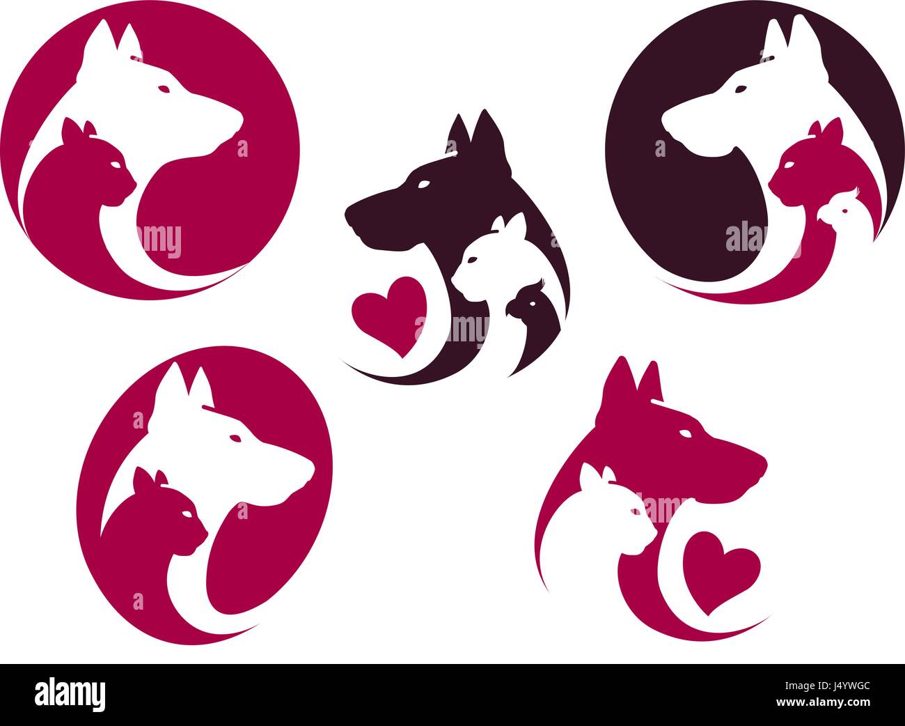 Pet Shop, set di etichette. Animali, gatto, cane, Parrot icona o logo. Illustrazione Vettoriale Illustrazione Vettoriale