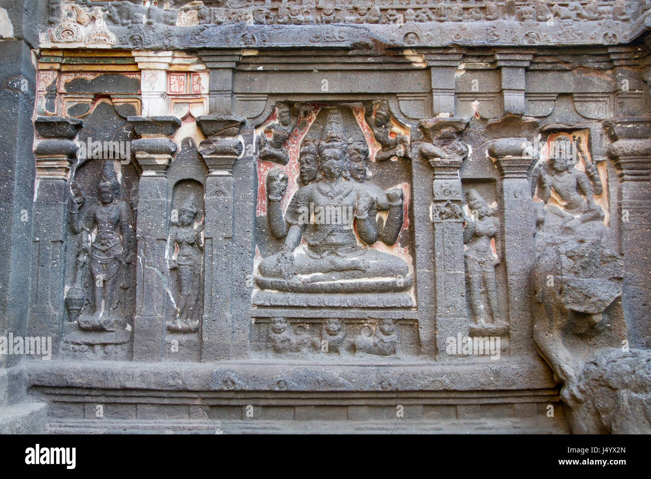 Brahma dio statua, kailash tempio, Aurangabad, Maharashtra, India, Asia Foto Stock