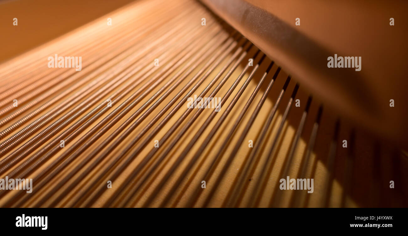 Pianoforte stringhe, filo in acciaio core avvolta con filo di rame. Foto Stock