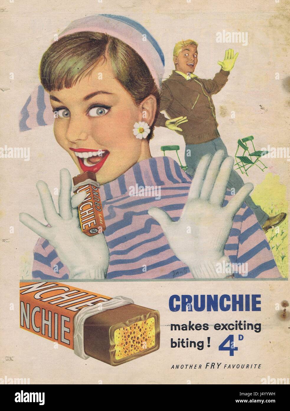 Cioccolato Crunchie Bar annuncio Vintage anni cinquanta s' Foto Stock
