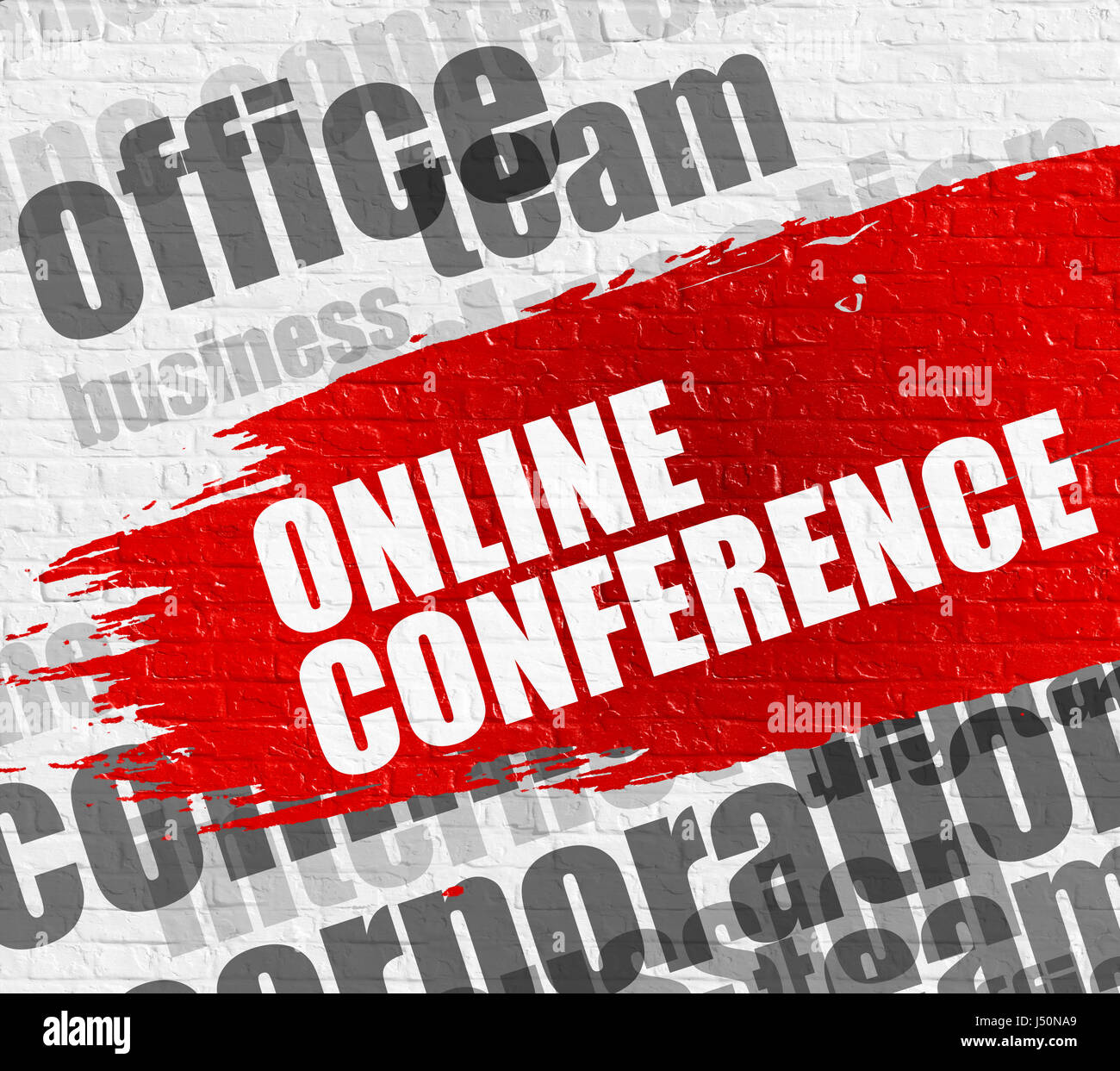 Conferenza online sulla parete bianca. Foto Stock