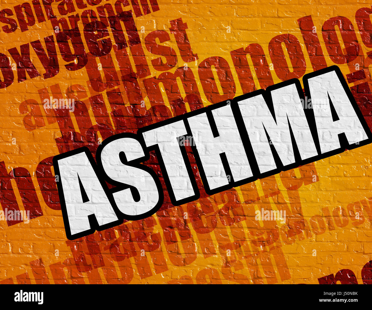Moderno concetto medico: asma su giallo Brickwall . Foto Stock