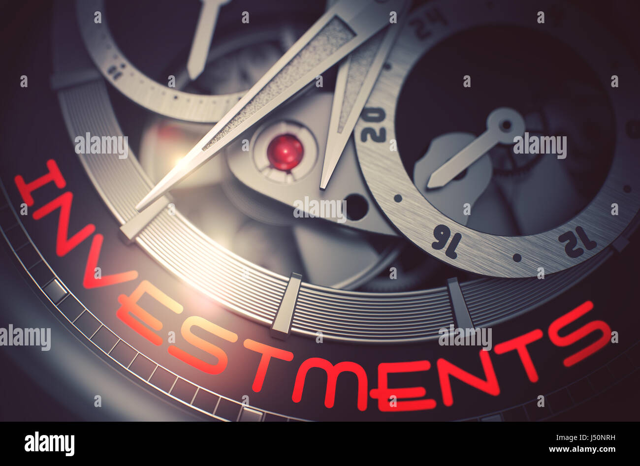 Investimenti su uomini orologio da polso il meccanismo. 3D. Foto Stock