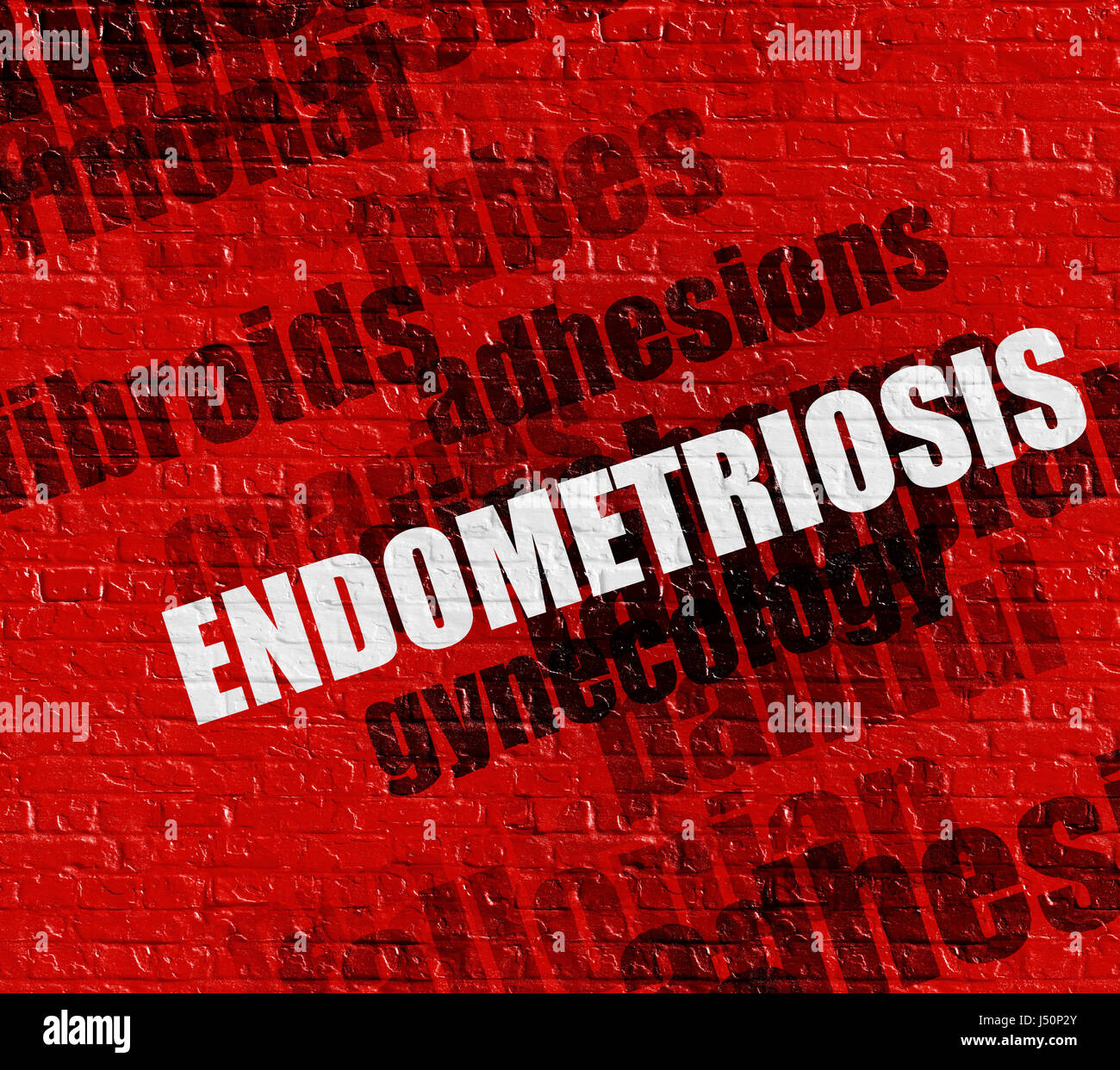 Moderno concetto di assistenza sanitaria: Endometriosi su Brickwall rosso . Foto Stock