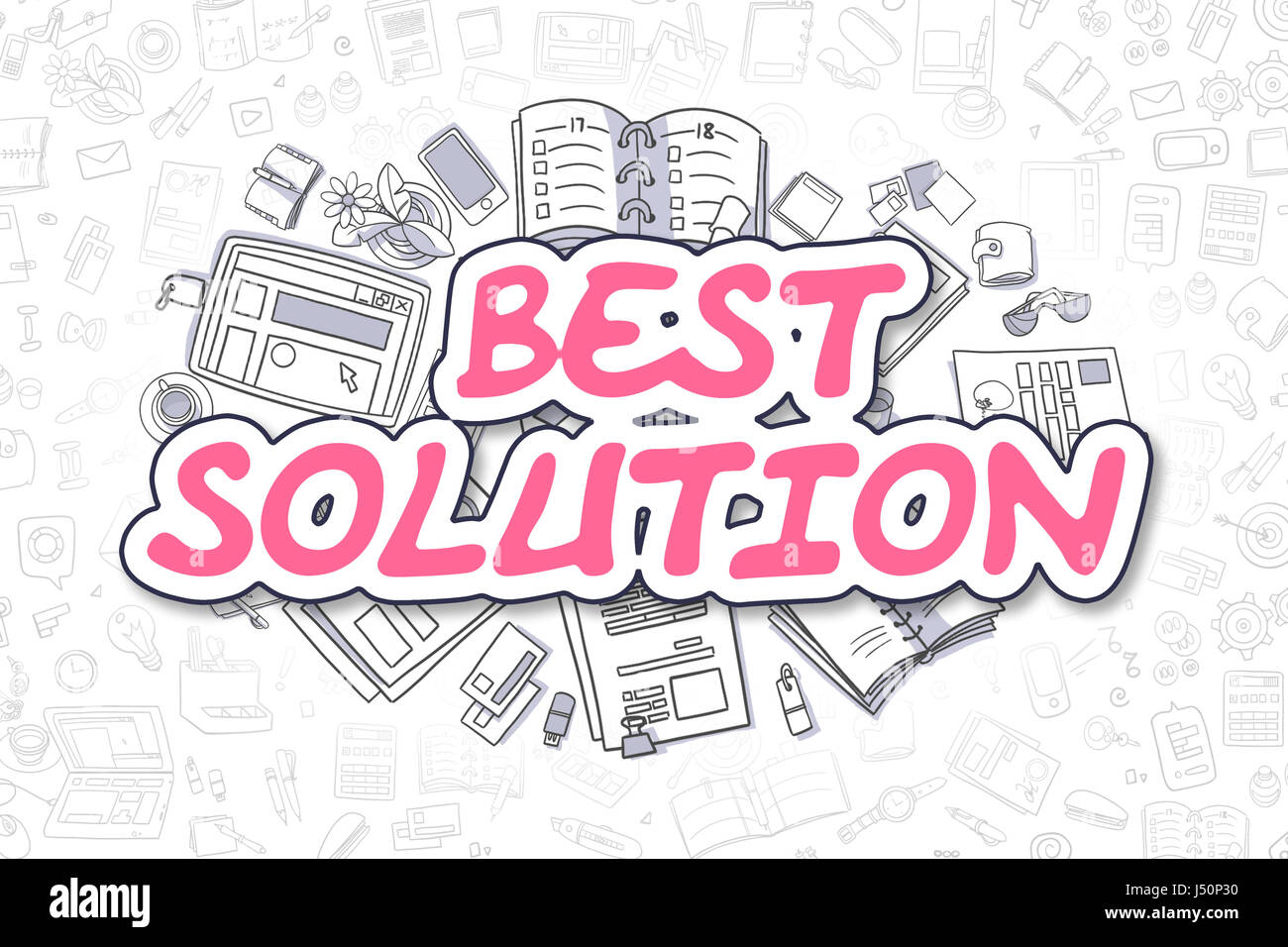 Soluzione migliore - Doodle Magenta Testo. Il concetto di business. Foto Stock
