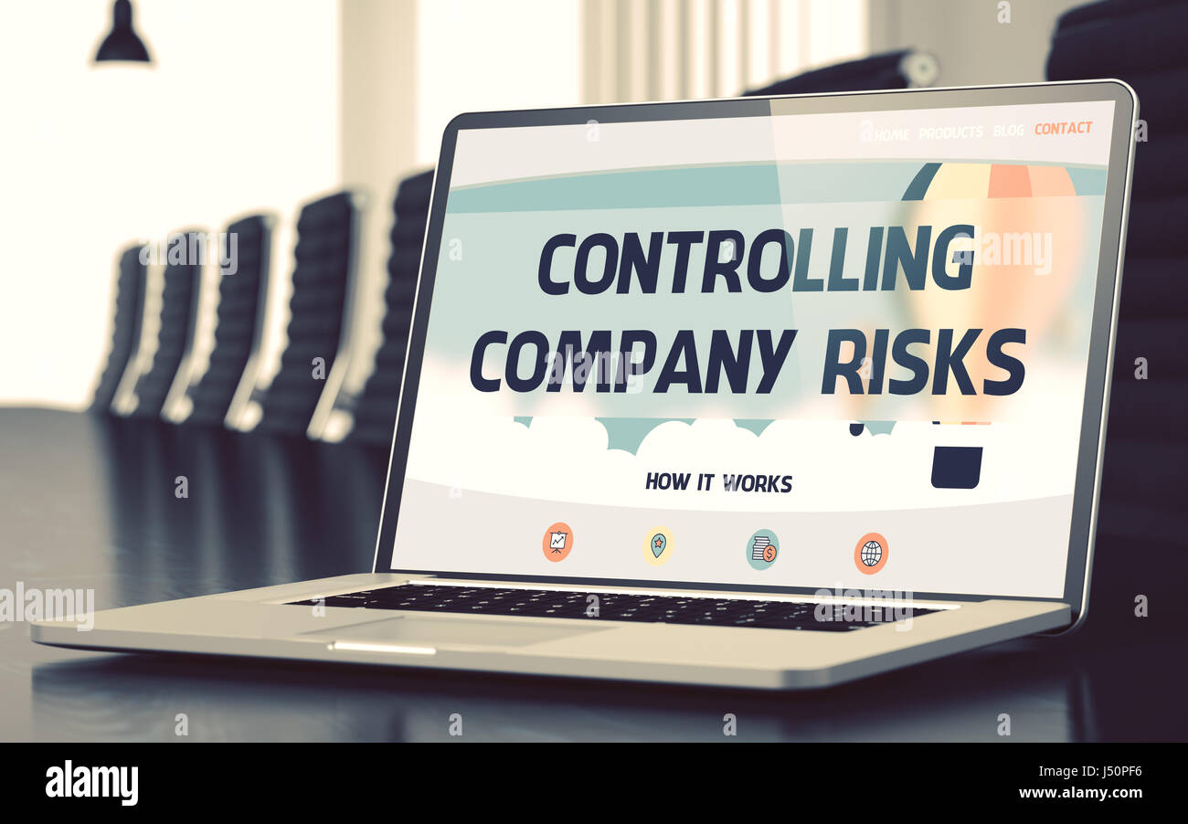 Il controllo dei rischi di impresa su laptop nella sala conferenza. 3D. Foto Stock