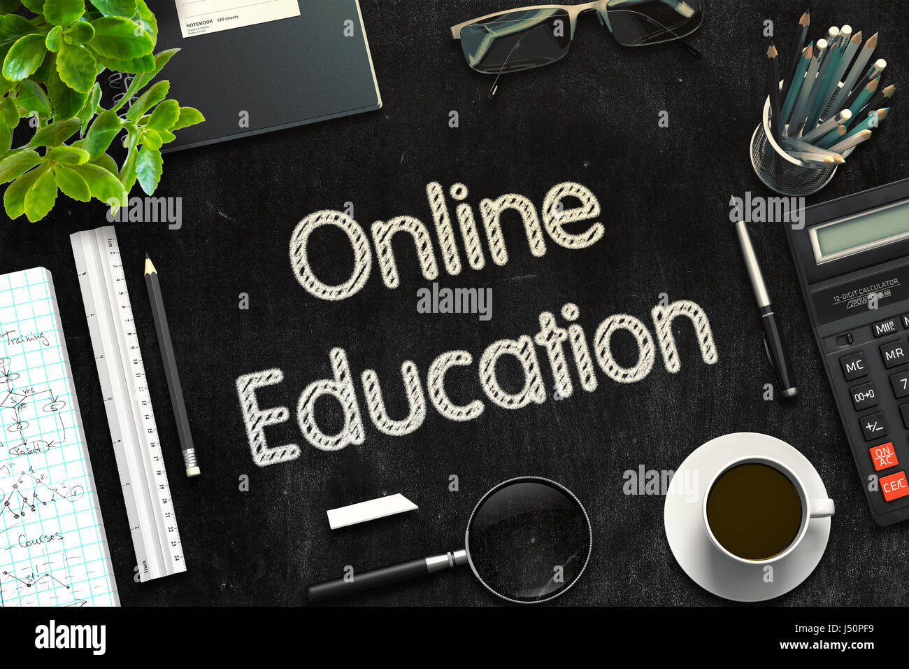 Online il concetto di istruzione sulla lavagna. Il rendering 3D. Foto Stock