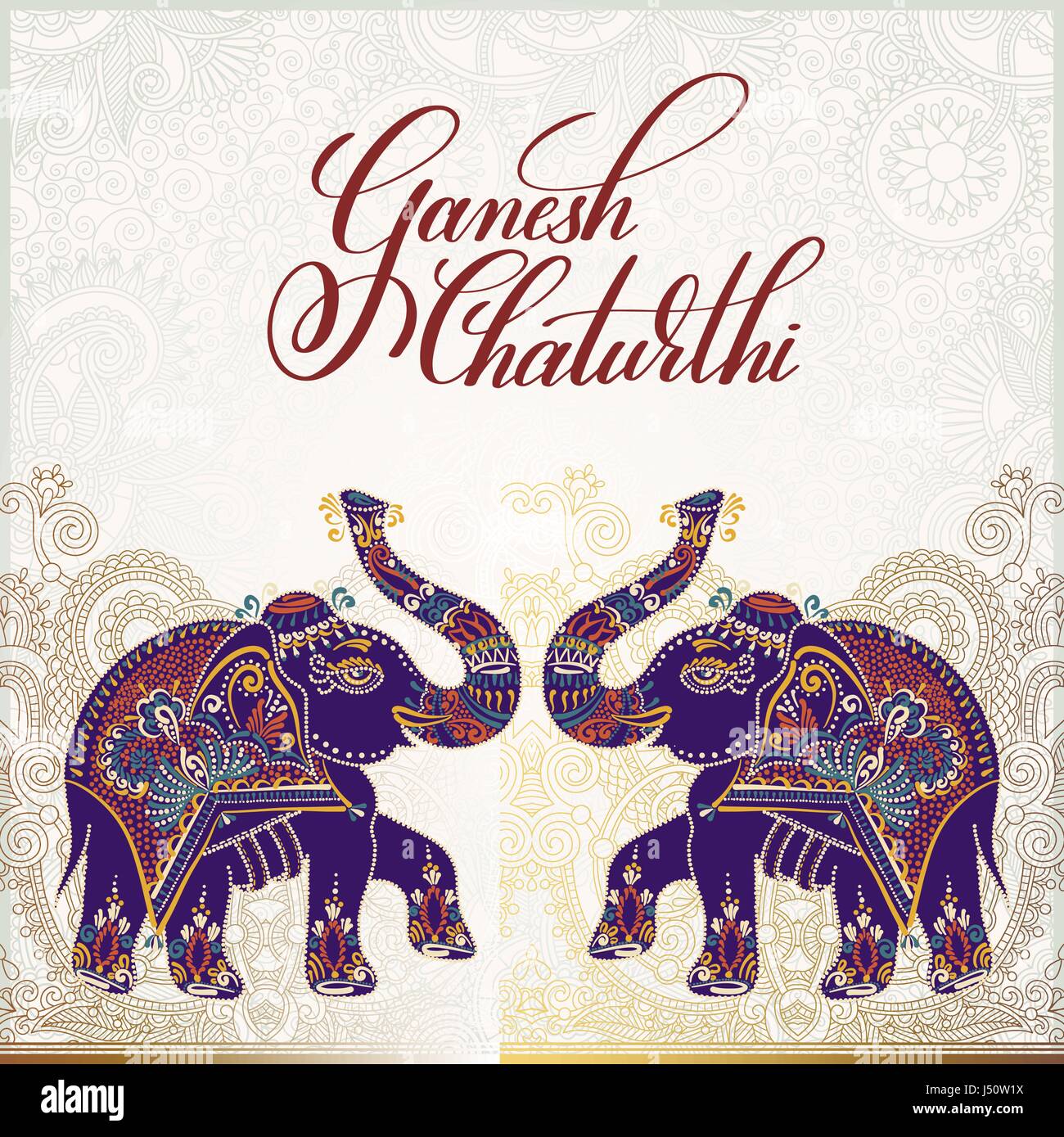 Ganesh chaturthi greeting card design con due elephant Illustrazione Vettoriale