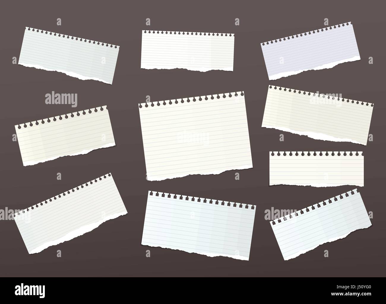 Pezzi di strappato statuito, nota, notebook, copybook strisce di carta. Illustrazione Vettoriale