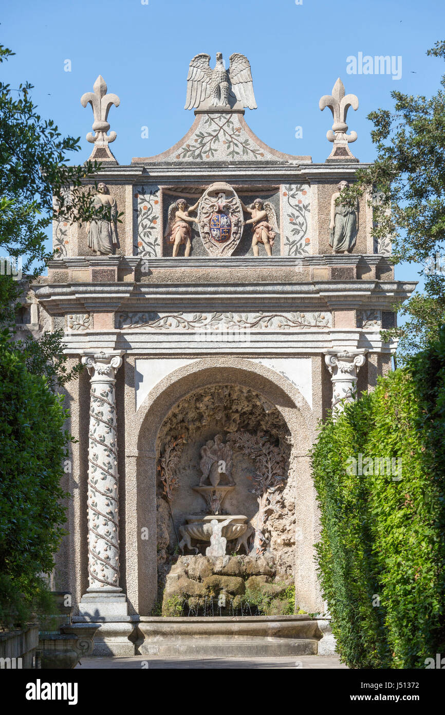 La fontana della Civetta, Villa d'Este, Tivoli, vicino Roma, Italia Foto Stock