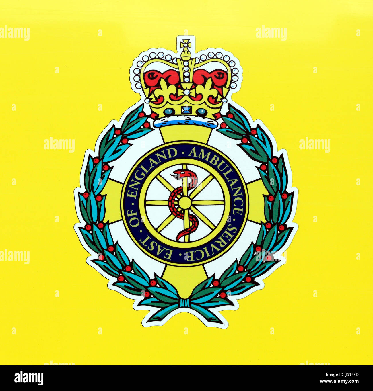 Est dell' Inghilterra servizio ambulanza, Logo, Norfolk, Inghilterra, Regno Unito, consulta araldica, badge, NHS servizi medici Foto Stock