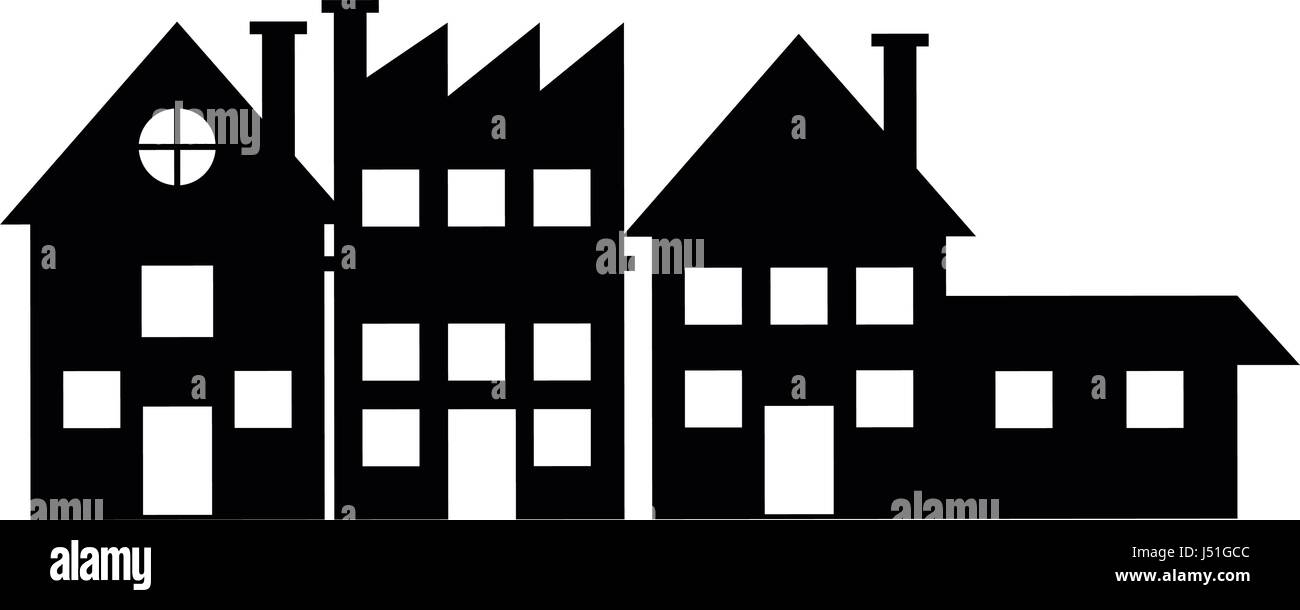 Case di silhouette edificio città quartiere Illustrazione Vettoriale