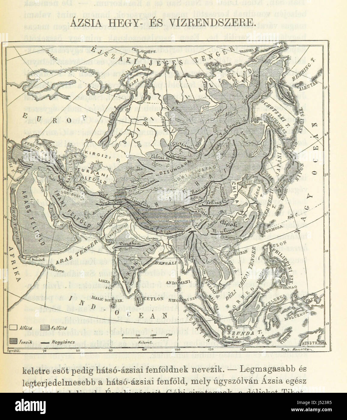 Questo titolo sembra riferirsi a un'opera educativa ungherese, probabilmente un libro di geografia o storia per studenti primari o secondari, completo di mappe. Foto Stock
