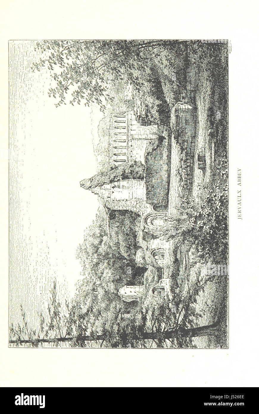 Questa immagine, tratta dalle rovine delle abbazie dello Yorkshire, illustra il significato storico e architettonico delle rovine dell'abbazia dello Yorkshire. Il libro, con illustrazioni di A. Brunet Debaines e H. Toussaint, mostra la bellezza e il decadimento di questi luoghi sacri. Foto Stock