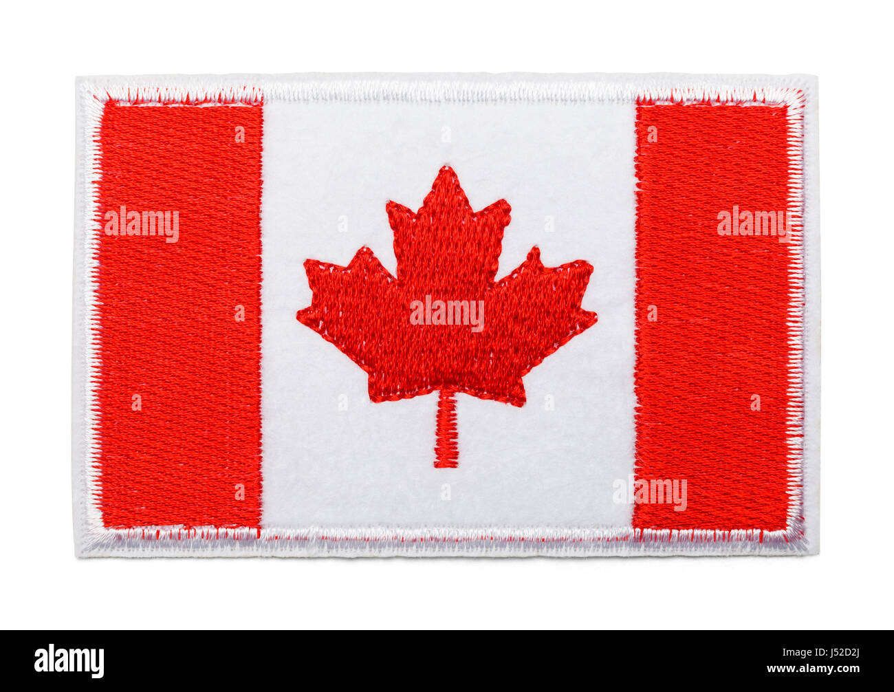 Tessuto canadese uniforme Patch bandiera isolati su sfondo bianco. Foto Stock