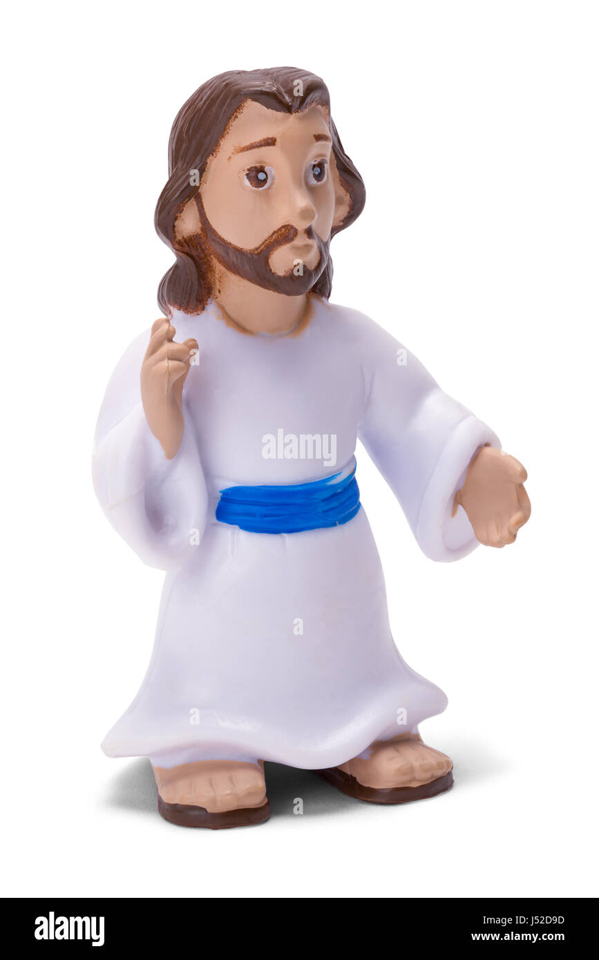 Cristiana permanente di Gesù Toy isolati su sfondo bianco. Foto Stock