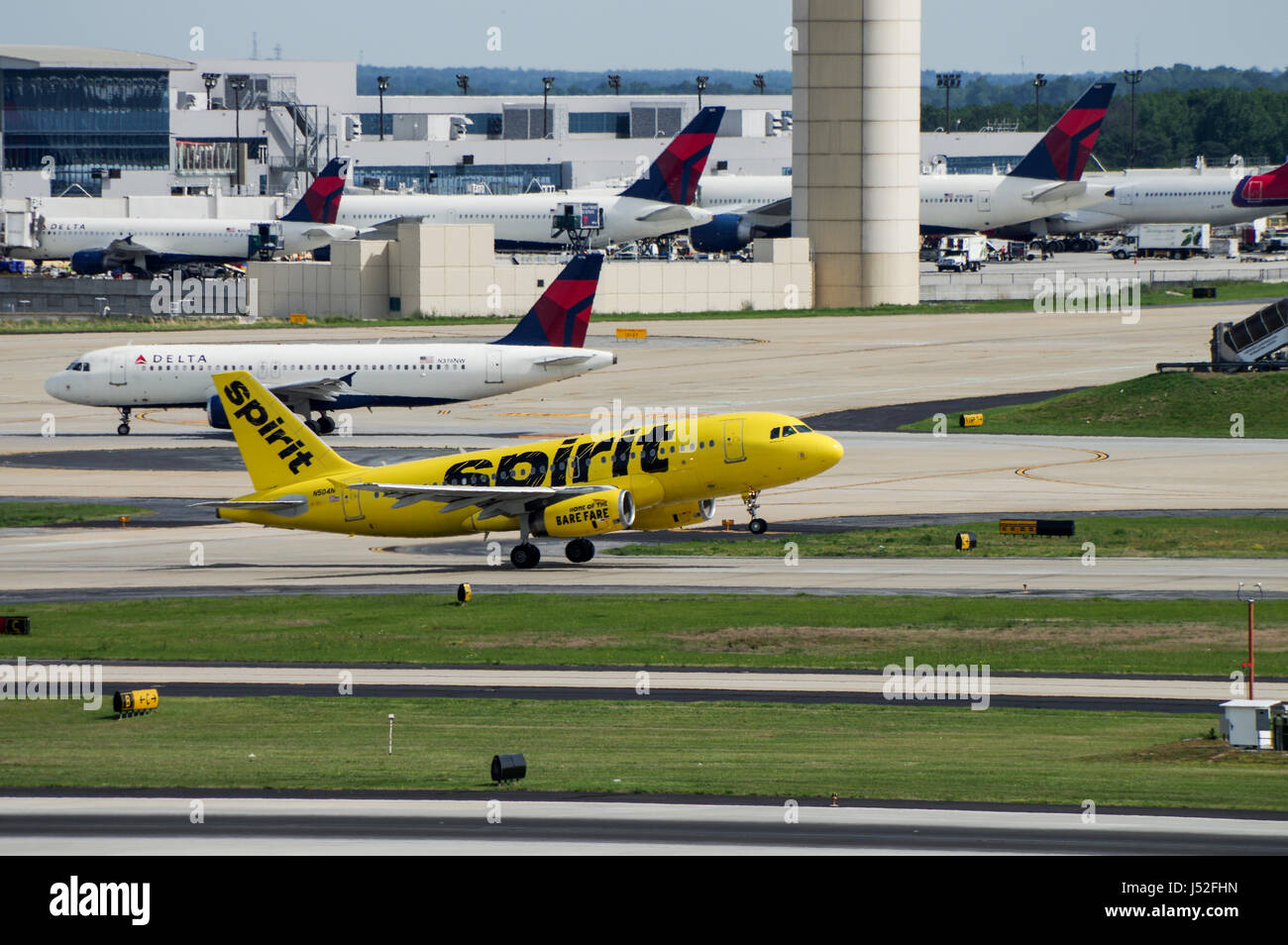 Spirito Airlines Airbus 319-100 di decollare in Hartsfield - Jackson di Atlanta Aeroporto Internazionale Foto Stock