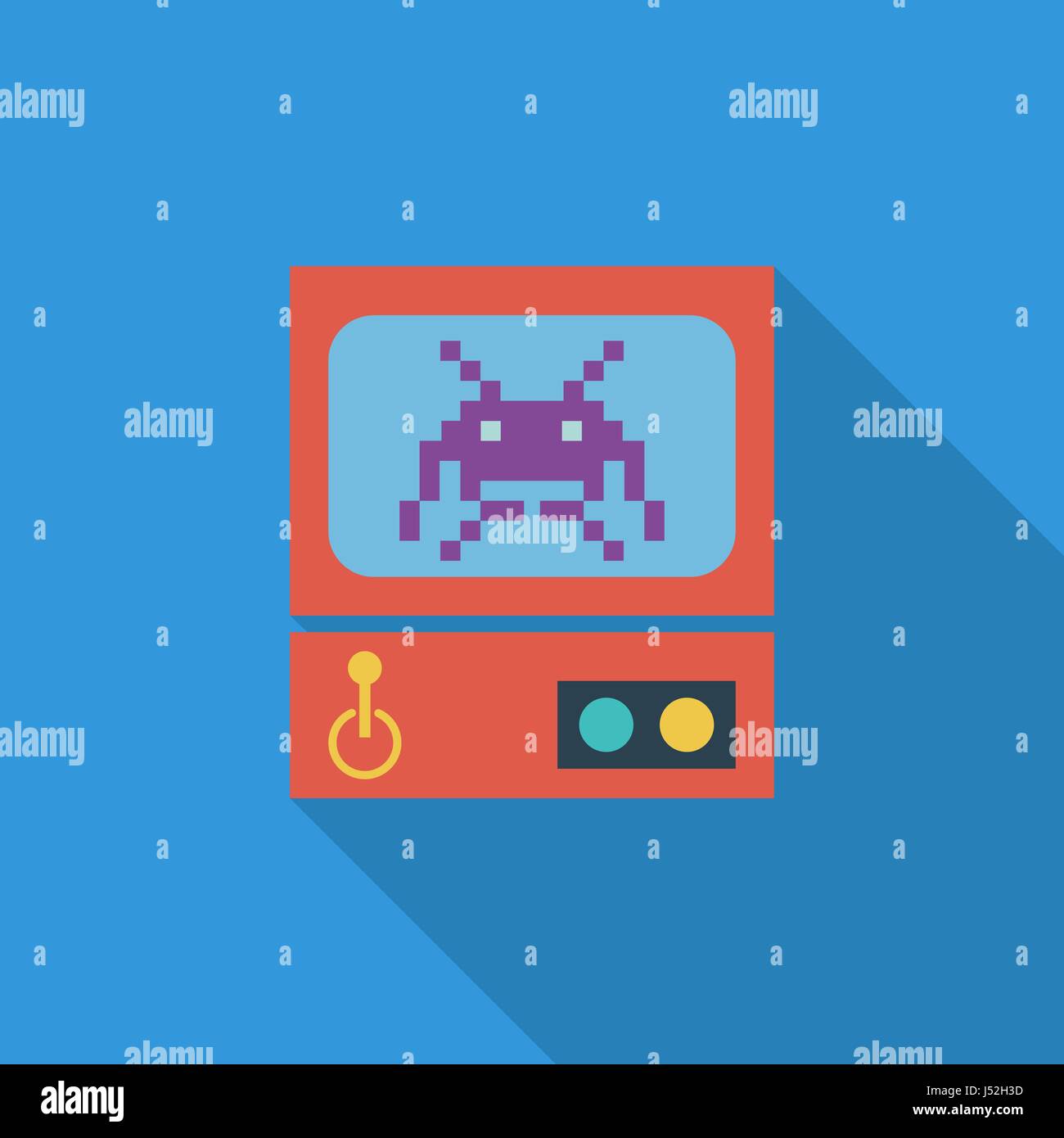 Arcade retrò icona della macchina. Vettore di piana relativa icona con lunga ombra per il web e applicazioni per dispositivi mobili. Esso può essere utilizzato come - il logo, il pittogramma, icona, infog Illustrazione Vettoriale