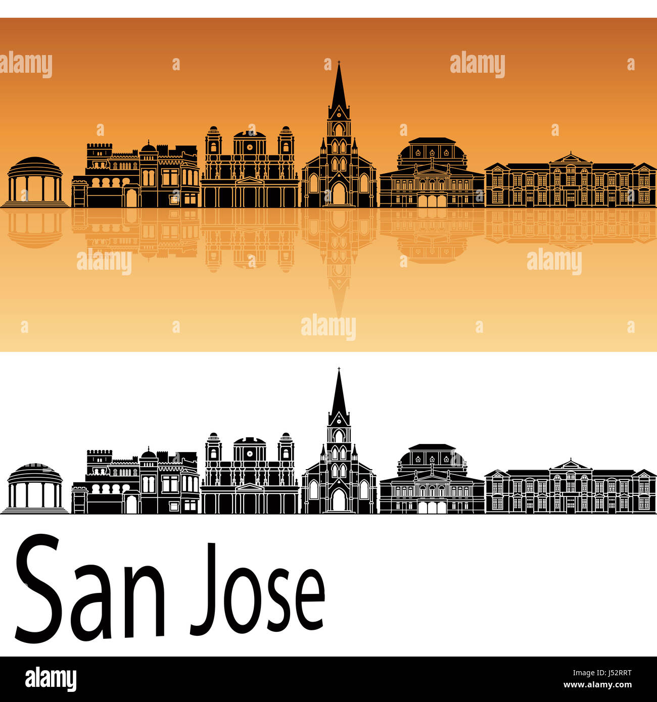 San Jose CR skyline di sfondo arancione nella modificabile file vettoriali Foto Stock