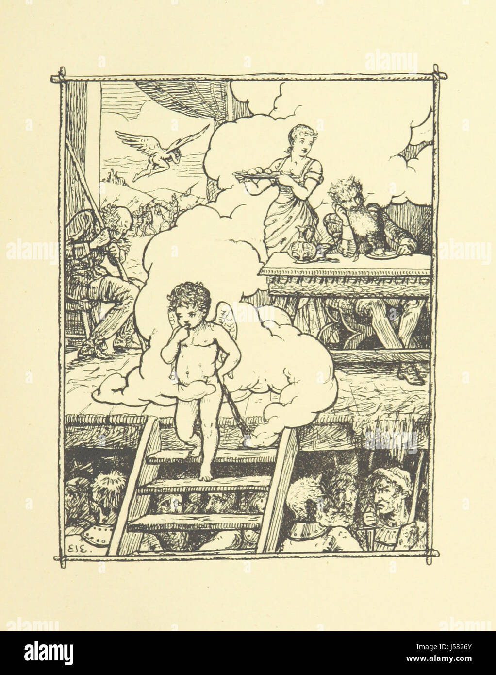 Questa immagine proviene dalla pagina 25 di "fate in Arcadia; and Other Poems", una raccolta di poesie con illustrazioni dell'autore. Il libro esplora temi del destino e della mitologia classica, con le illustrazioni che esaltano le narrazioni poetiche. Pubblicato nel XIX secolo, offre approfondimenti sulle espressioni letterarie e artistiche dell'epoca. Foto Stock