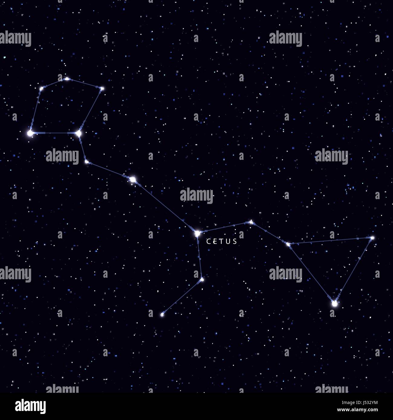 Mappa Sky con il nome delle stelle e costellazioni. Il simbolo astronomico costellazione Cetus. Illustrazione Vettoriale