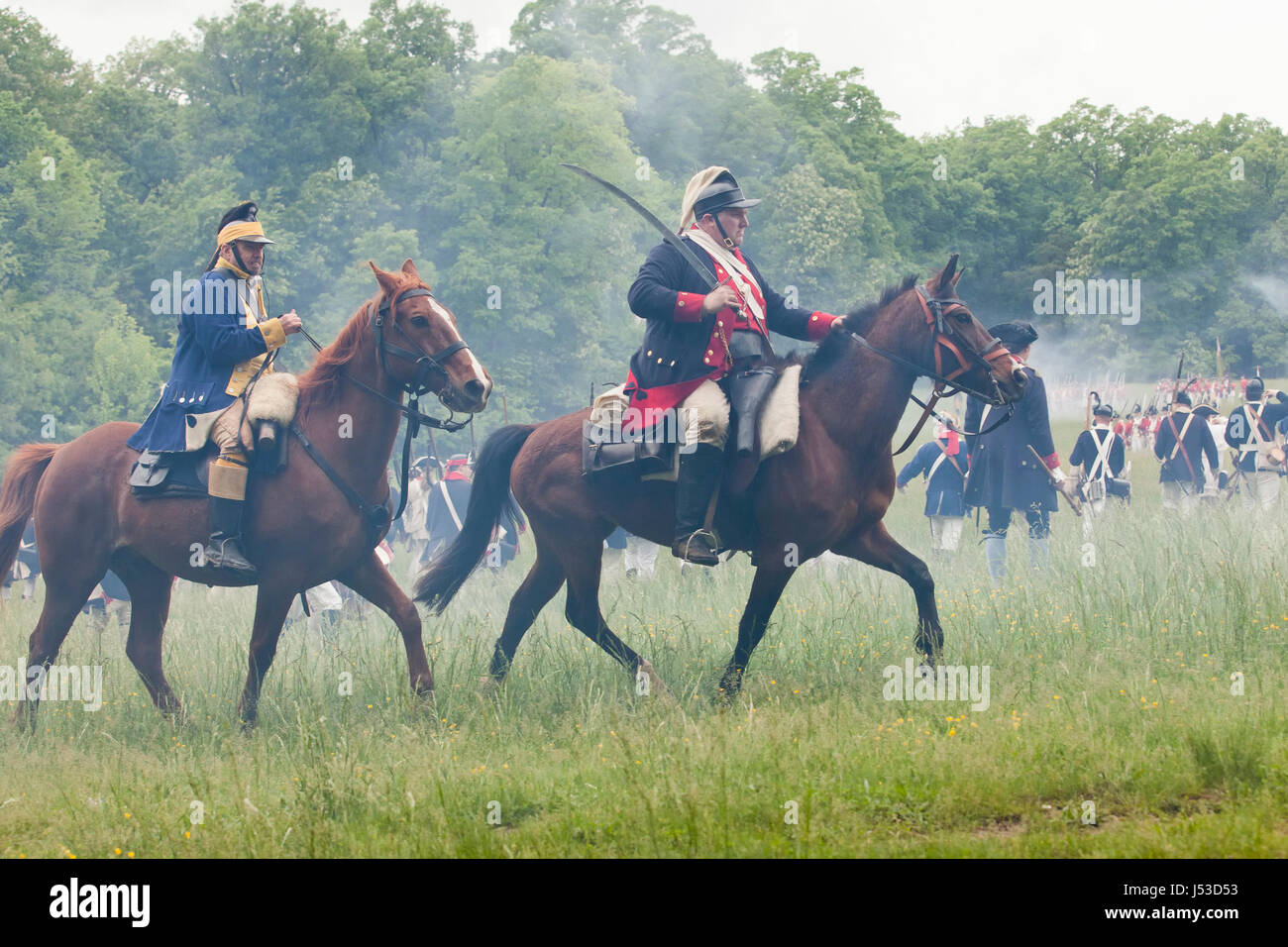 Guerra rivoluzionaria re-enactors a cavallo - USA Foto Stock